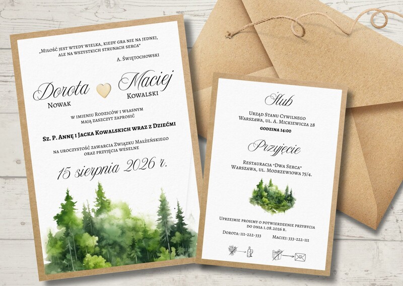 Zaproszenia ślubne rustykalne Las AW-ZRL2