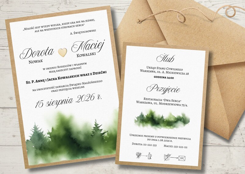 Zaproszenia ślubne rustykalny las AW-ZRL3