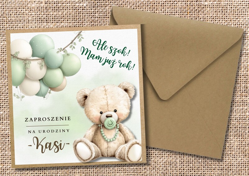 Zaproszenia na roczek / urodziny - Miś Teddy AW-ZU1