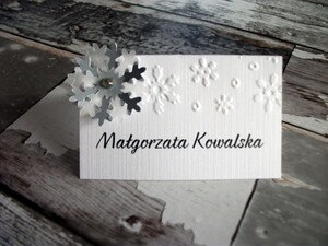 Zimowe tłoczone winietki ślubne Płatki Śniegu