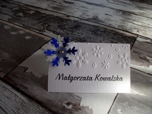 Zimowe tłoczone winietki ślubne Płatki Śniegu