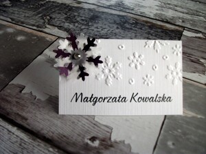 Zimowe tłoczone winietki ślubne Płatki Śniegu