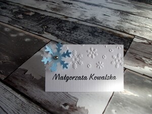 Zimowe tłoczone winietki ślubne Płatki Śniegu