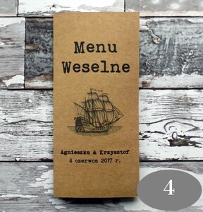 Menu weselne Retro ekologiczne usta wąsy AW-MR