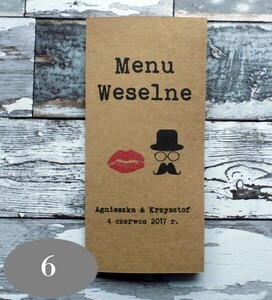 Menu weselne Retro ekologiczne usta wąsy AW-MR