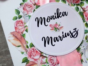 Zaproszenie wianek pudrowe róże pióra AW-RP