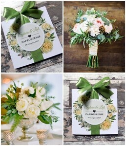 Zaproszenie wianek róża Piwonie Greenery AW-PG1