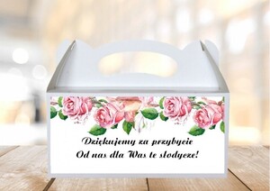 Pudełko na ciasto weselne róża pióra boho AW-PC4