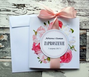 Zaproszenie wianek tulipany róże piwonia PinkLove AW-ZPL1