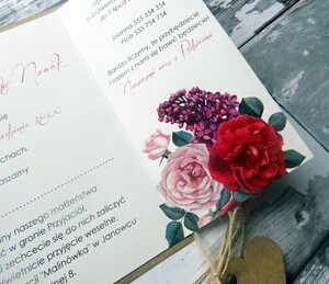 Zaproszenia ślubne rustykalne Czerwona Róża i Bez