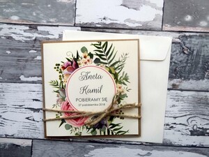 Zaproszenia ślubne boho Sukulent Róża