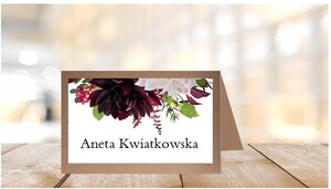 Winietki ślubne ekologiczne Bordowa Dalia Marsala
