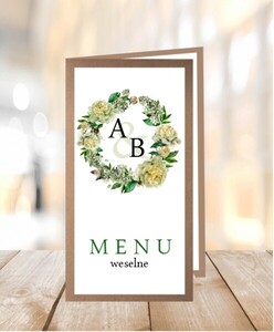 Menu weselne kremowe piwonie greenery AW-ME11