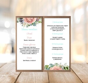 Menu weselne eko brzoskwiniowa róża sukulent AW-ME02