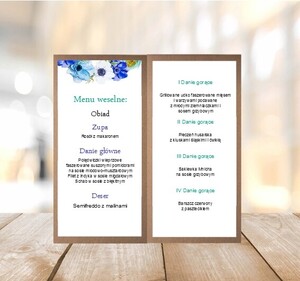 Menu weselne chabrowy wianek pawie pióra AW-ME05