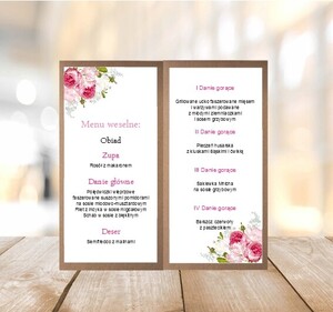 Menu weselne eko różowe piwonie białe tulipany AW-ME09