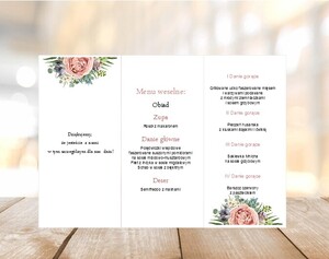 Menu weselne róża kremowa eukaliptus AW-MW01