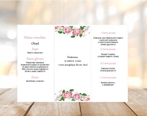 Menu weselne wianek pudrowe róże pióra AW-MW04