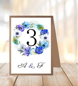 Numery stolików ekologiczne chabrowe kwiaty pawie pióra AW-SE05