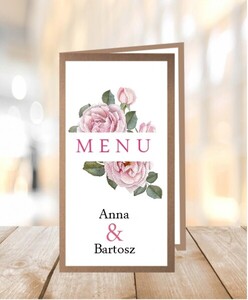Menu weselne eko vintage pudrowe róże AW-ME15