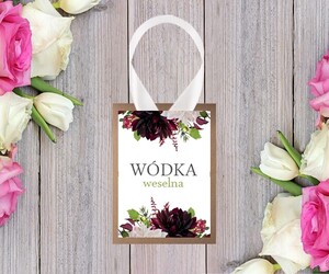 Zawieszki na alkohol weselny kremowe dalie borda marsala AW-ZE09