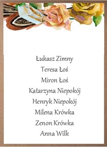 Karta na stół weselny eko jesienny wianke pióra liście AW-S12