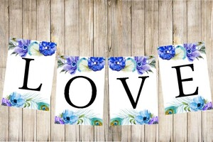 Baner weselny girlanda chabrowe kwiaty pawie pióra AW-B12