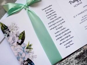 Zaproszenia ślubne srebrne sukulent i gipsówka AW-PU1