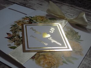 Zaproszenia slubne złocone piwonia greenery AW-PU2