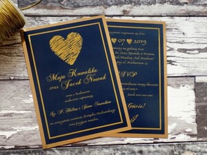 Zaproszenia ślubne granatowe Złote Serce