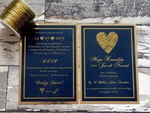 Zaproszenia ślubne granatowe Złote Serce