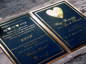 Zaproszenia ślubne granatowe Złote Serce