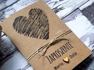 Zaproszenia ślubne ekologiczne Serce Węglem Malowane