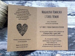 Zaproszenia ślubne ekologiczne Serce Węglem Malowane