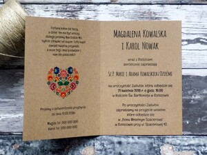 Zaproszenie ślubne ekologiczne Folkowe Serce