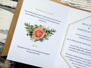 Zaproszenia ślubne złoto róża brzoskwiniowa  AW-ZG03