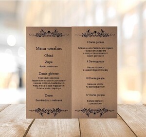 Menu weselne rustykalne eko papier ornament AW-MW012