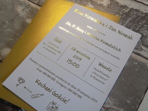 Zaproszenia ślubne złocone Minimalistyczne