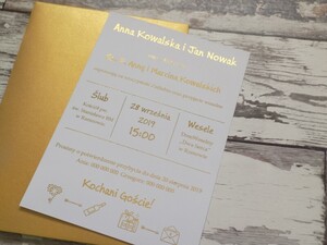 Zaproszenia ślubne złocone Minimalistyczne