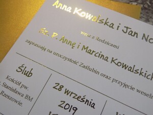 Zaproszenia ślubne złocone Minimalistyczne