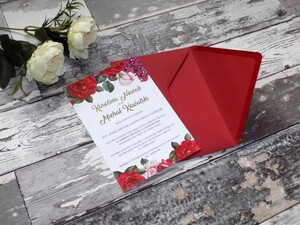 Zaproszenia ślubne złocone Czerwona Róża i Bez