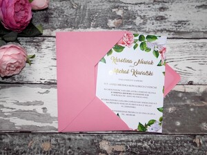 Zaproszenia ślubne złocone Pudrowe Róże