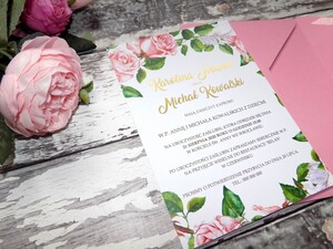 Zaproszenia ślubne złocone Pudrowe Róże