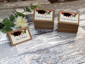 Winietki ślubne ekologiczne Bordowa Dalia Marsala