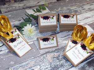 Winietki ślubne ekologiczne Bordowa Dalia Marsala