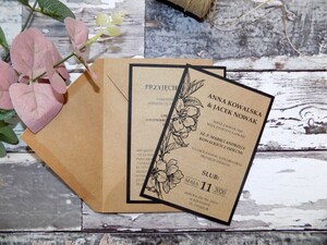 Zaproszenia ślubne rustykalne Rysunkowe Kwiaty