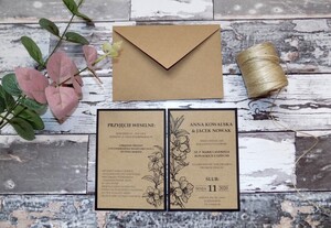 Zaproszenia ślubne rustykalne Rysunkowe Kwiaty