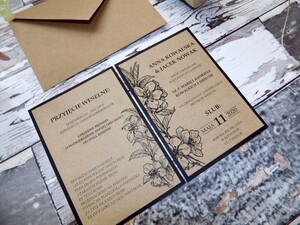 Zaproszenia ślubne rustykalne Rysunkowe Kwiaty