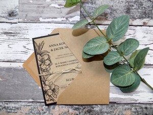 Zaproszenia ślubne rustykalne Rysunkowe Kwiaty