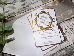 Zaproszenia ślubne złocone Roślinny Wianek